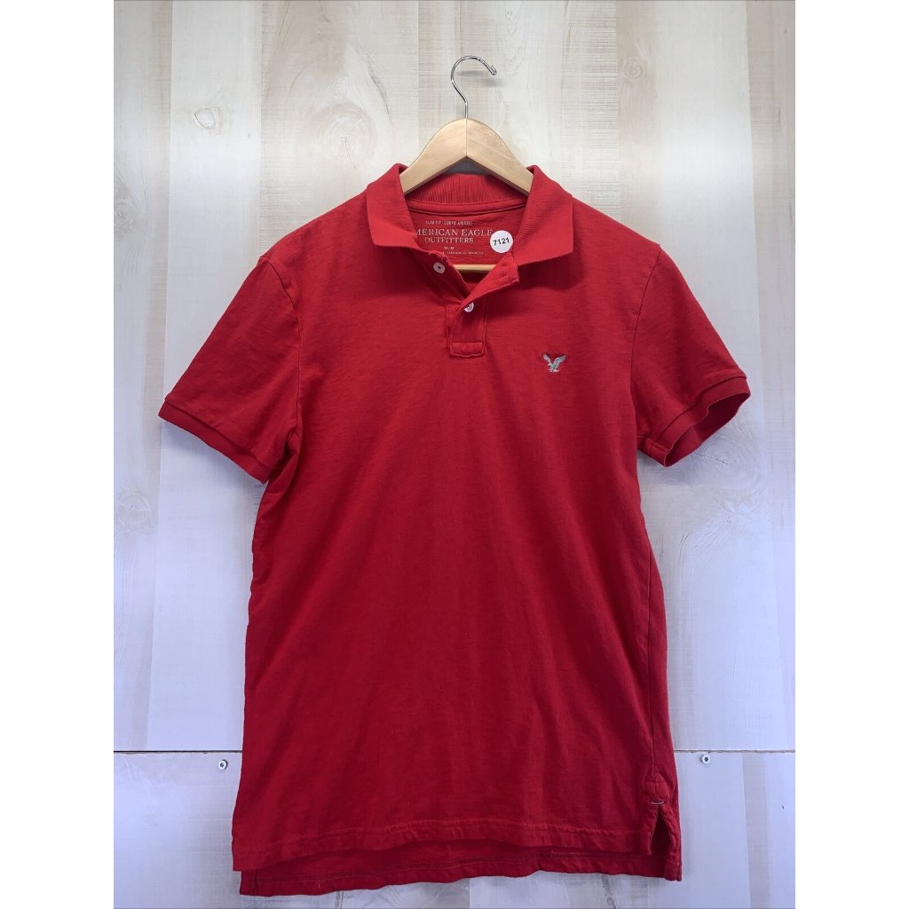 American Eagle Slim Fit Red Cotton Polo Mens Shirt Size M-7121